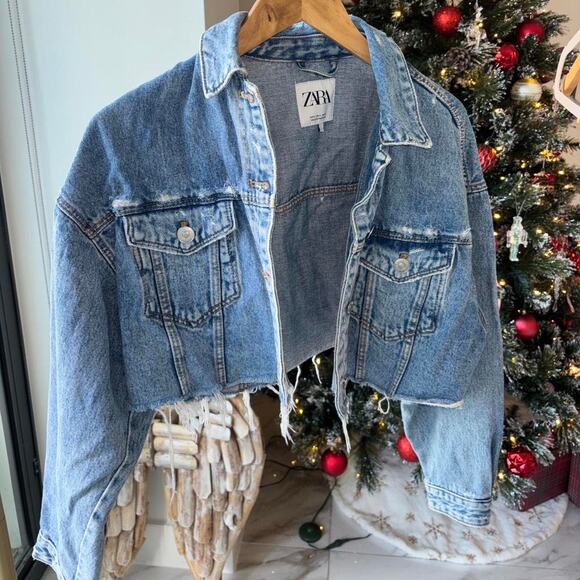 Zara Jackets & Blazers - Zara Cropped Light Blue Denim Jean Jacket